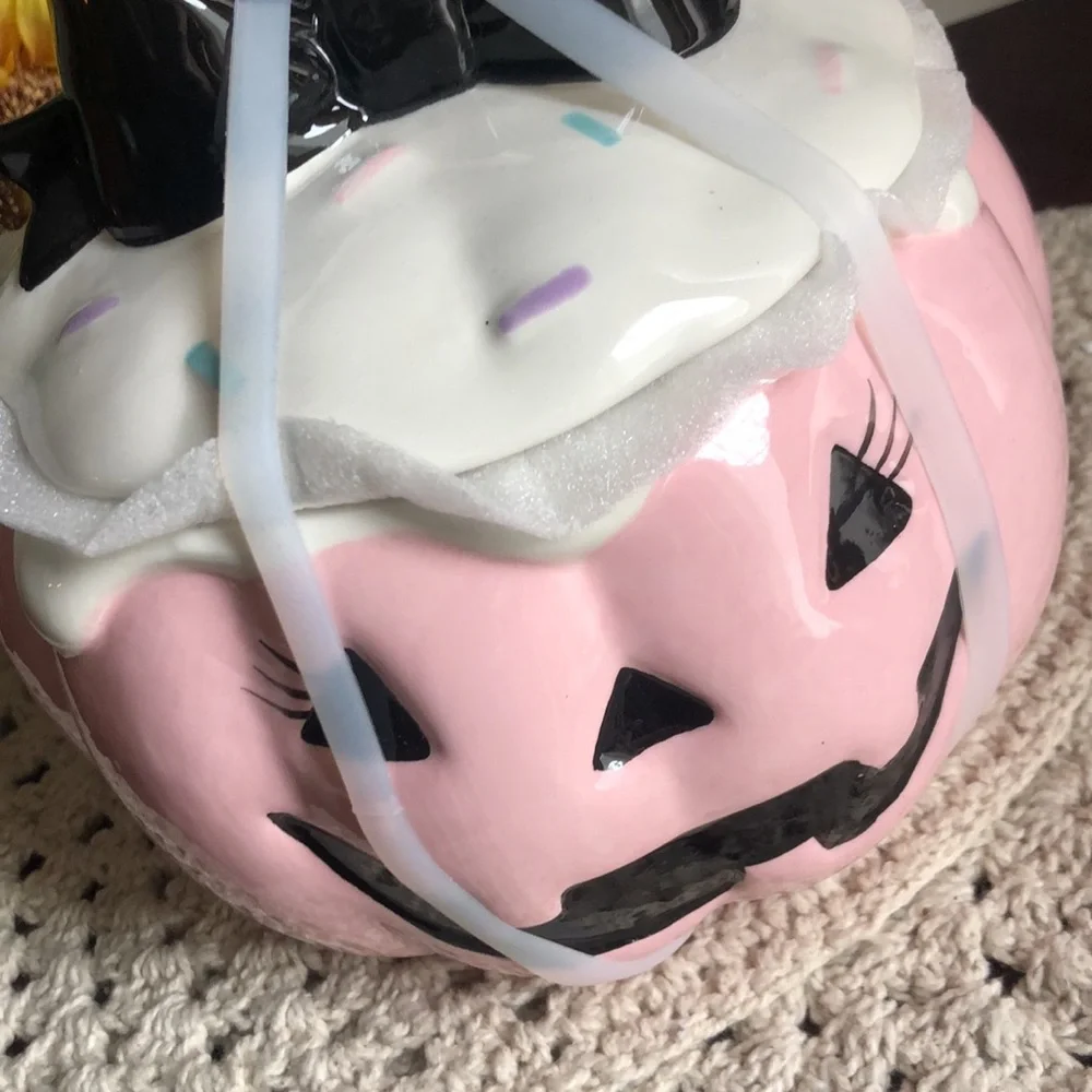 Pink Ceramic Jack-O’-Lantern Candy Cookie Jar